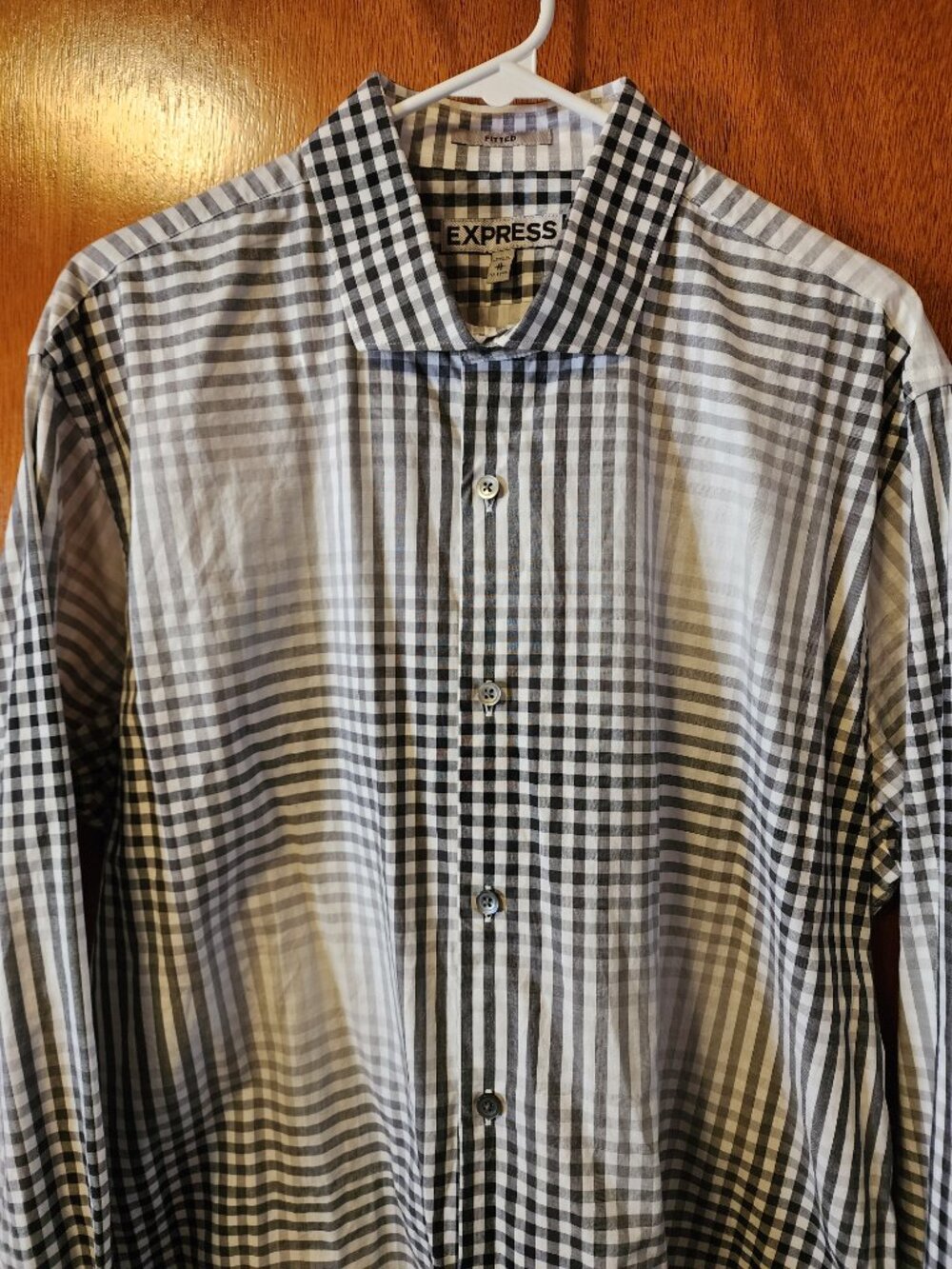 Men's XL Express White/Black Check Long Sleeve Button Down Dress Shirt